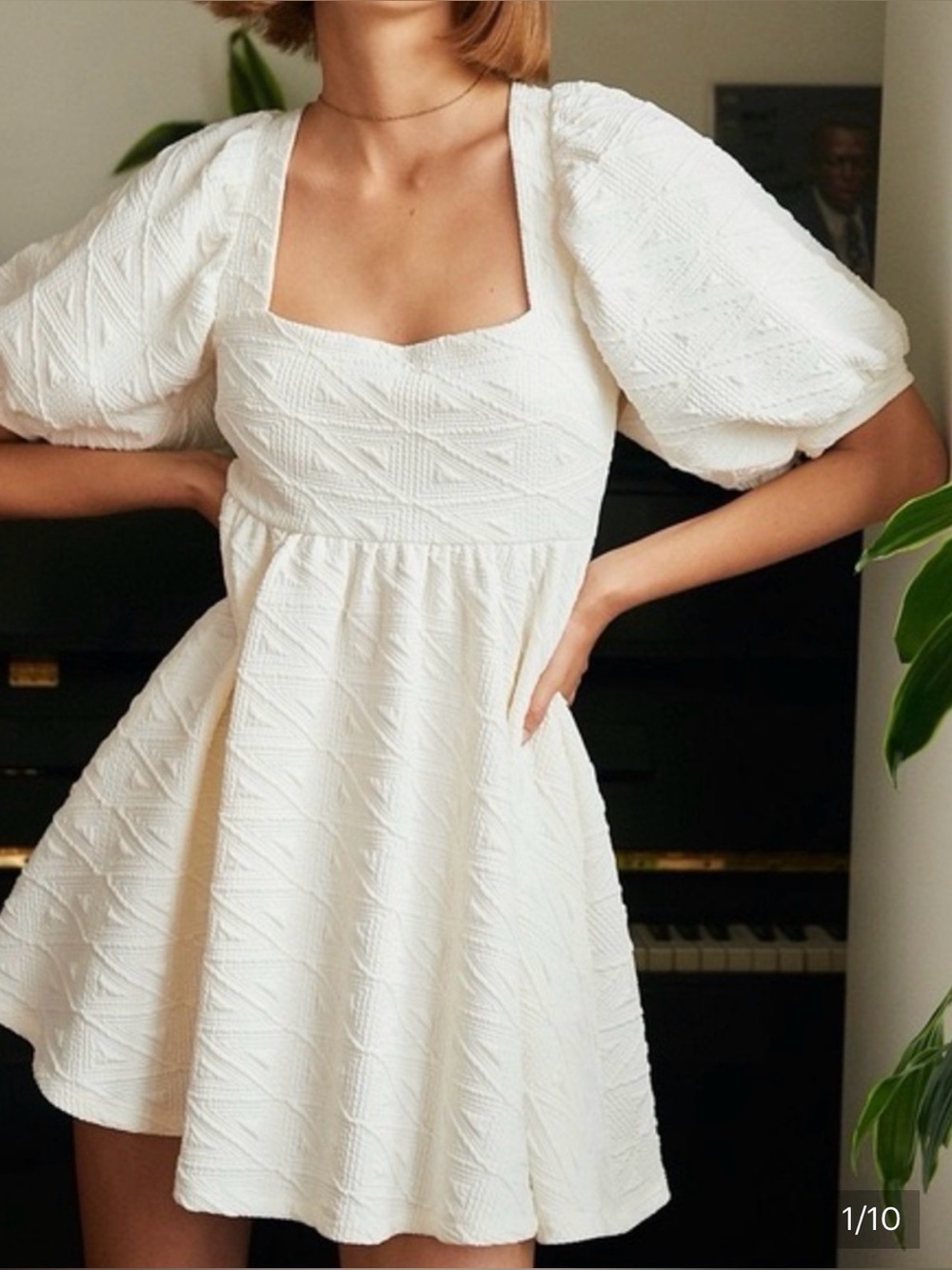 Free People White Textured Tie-Back Mini Dress